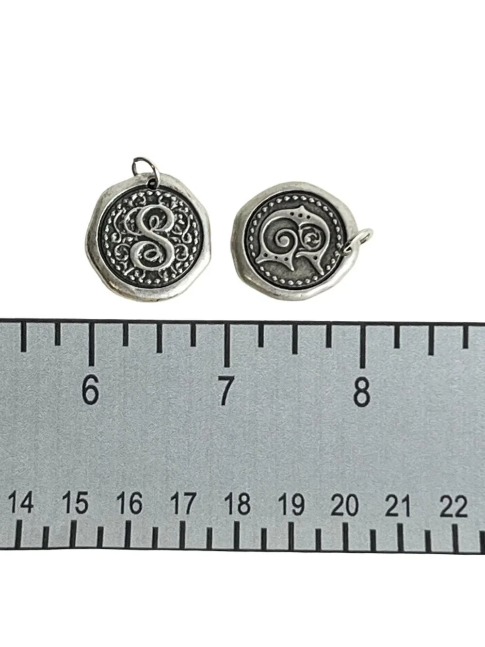 8 Vintage Wax Seal Initial Charms – Antique Silver Monogram Letter Pendants